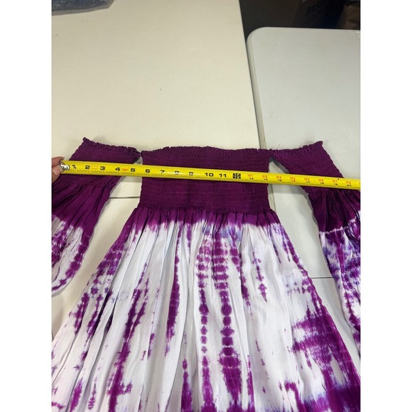 Just From Bali Purple Tie Dye Off Shoulder Bell Sleeve midi‎ Dress one size S ,M - Picture 10 of 15